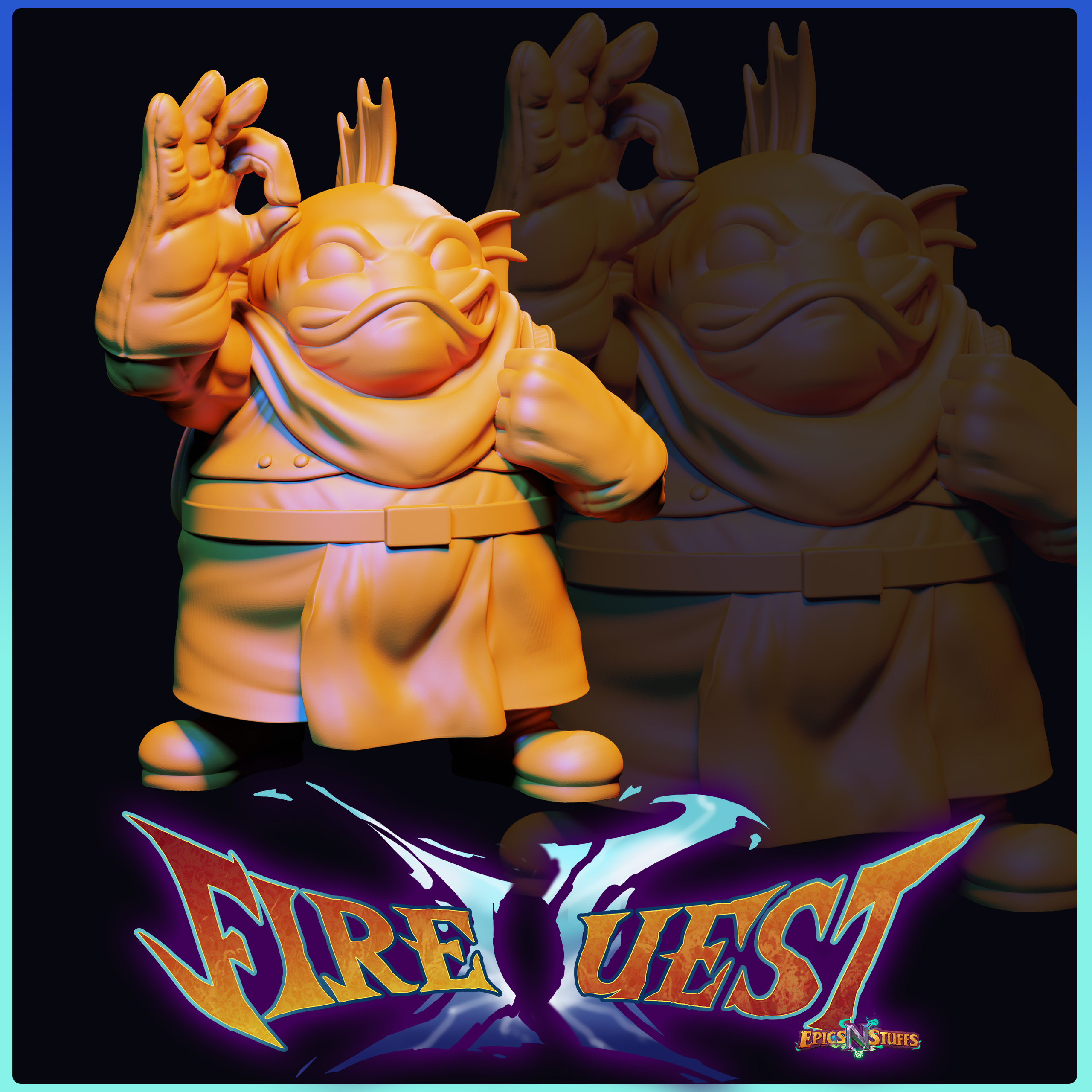 Travelling Fishman, Fire Quest II Miniature/Statue - Pre-Supported